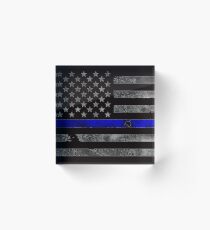 THIN BLUE LINE - BLUE LIVES MATTER Distressed Flag with Bullet Hole Acrylic Block