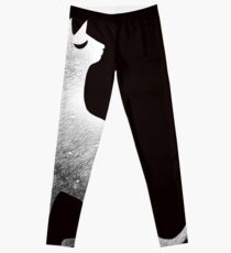 Ghost Cat and Moon in black and white Leggings