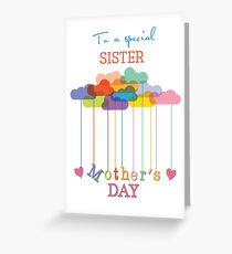 Sister, Cute Mother’s Day Rainbow Clouds and Hearts Greeting Card