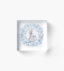Rabbit and floral wreath Acrylic Block