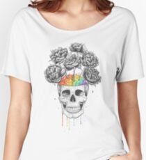 Camiseta ancha Skull with rainbow brains