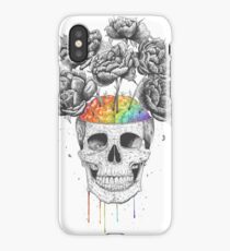 Skull with rainbow brains iPhone Case