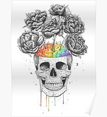 Skull with rainbow brains Poster