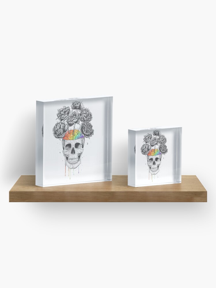 Alternate view of Skull with rainbow brains Acrylic Block