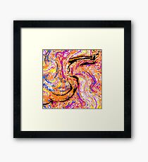 splash painting abstract in pink orange yellow blue and black Framed Print