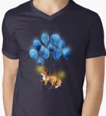 Camiseta para hombre de cuello en v Zorro rojo y los globos