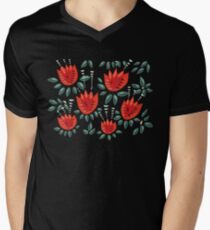 Beautiful Red Abstract Tulip Pattern Men's V-Neck T-Shirt