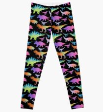 Dinosaur rainbow on black Leggings