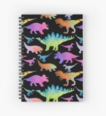 Dinosaur rainbow on black Spiral Notebook