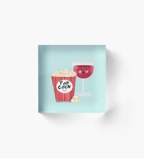 Cute Wine and Popcorn Acrylic Block
