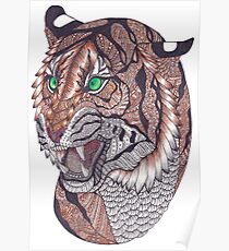 Zentangle Art Snarling Sumatran Tiger Poster
