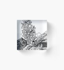 Man Pulls Cart of Possessions Up Hill Acrylic Block