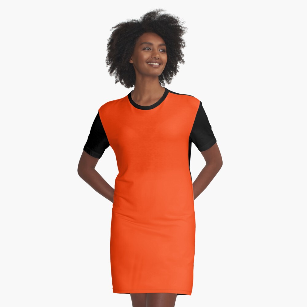 Bright Fluorescent Attack Orange Neon Graphic T-Shirt Dress