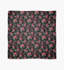 Scattered Red Roses on Black Scarf