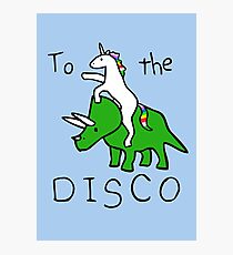 To The Disco (Unicorn Riding Triceratops) Photographic Print