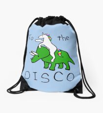 To The Disco (Unicorn Riding Triceratops) Drawstring Bag