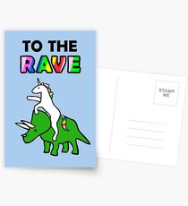 To The Rave! (Unicorn Riding Triceratops) Postcards