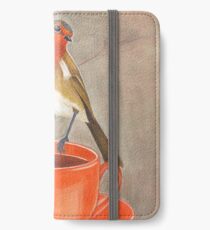 Kaffee liebender Rotkehlchenvogel iPhone Flip-Case/Hülle/Skin