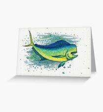 "Mahi Mahi Splash" by Amber Marine ~ watercolor & ink dolphin fish / dorado painting, art © 2016 Greeting Card