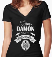Team Damon Since Hello Brother. Women's Fitted V-Neck T-Shirt
