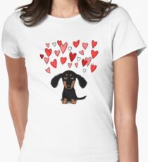 Cute Dachshund Puppy with Valentine Hearts Women's Fitted T-Shirt