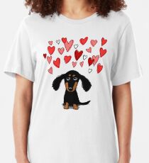 Cute Dachshund Puppy with Valentine Hearts Slim Fit T-Shirt