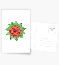 Watercolor pink rose with leaves Postcards
