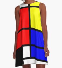 Mondrian style art deco design in basic colors A-Line Dress