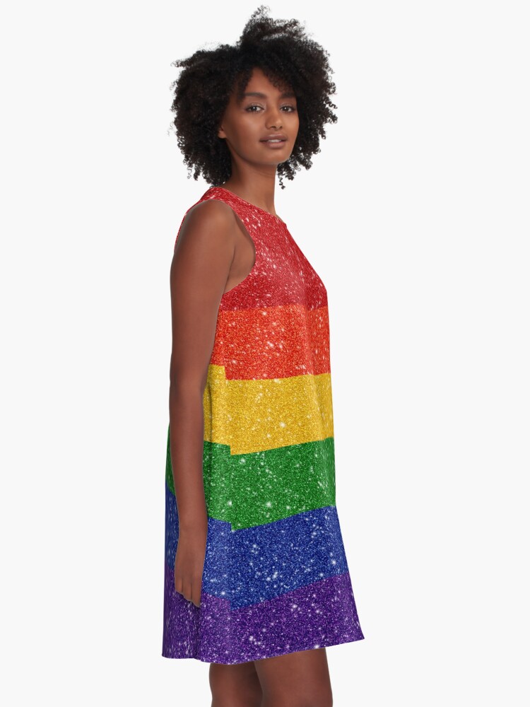 Alternate view of Glitter Rainbow Pride Flag A-Line Dress