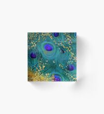 Dreamy peacock feathers, teal and purple, glimmering gold Acrylic Block