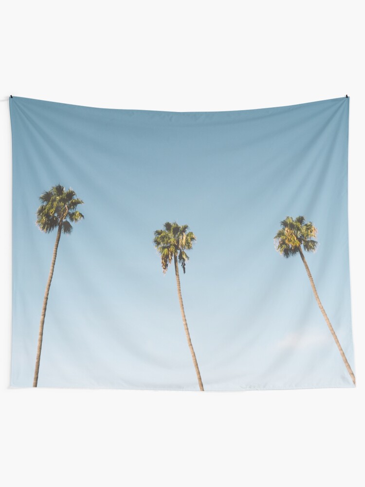 Alternate view of Three Palm Trees Blue Sky California Tapestry