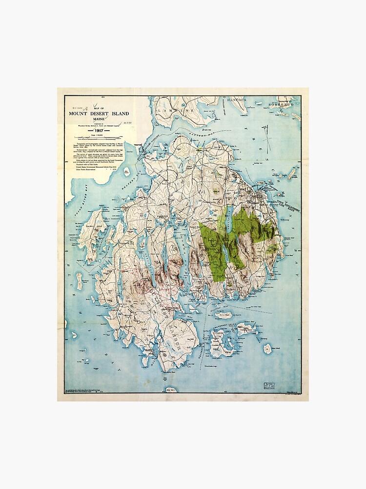 Map of Mount Desert Island, Maine (1917) Photographic Print picture about Printable Map of Maine called Map of Mount Desert Island, Maine (1917) Photographic Print