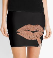 Rose gold Kiss metallic glitter lips fashion art Mini Skirt