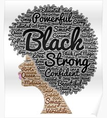 Black Woman Natural Hair Words In Afro Poster
