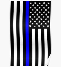 The Symbolic Thin Blue Line on US Flag Poster