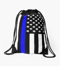 The Symbolic Thin Blue Line on US Flag Drawstring Bag