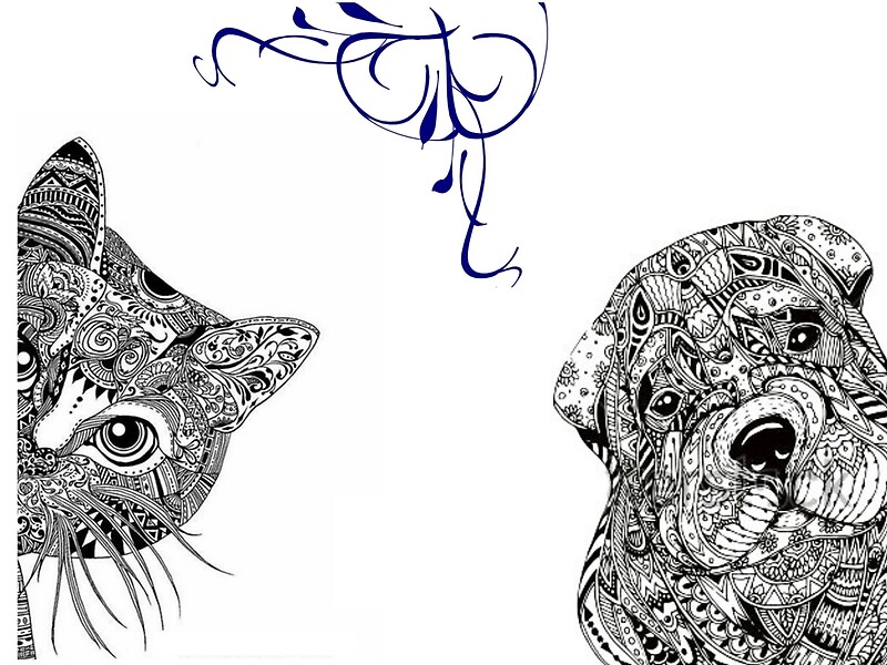 « Mandala chat et chien avec tourbillon bleu » par lexiefried  Redbubble