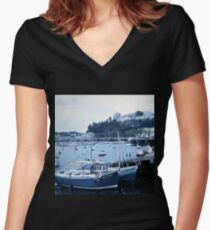 Landscapes: Torquay Harbour Women's Fitted V-Neck T-Shirt