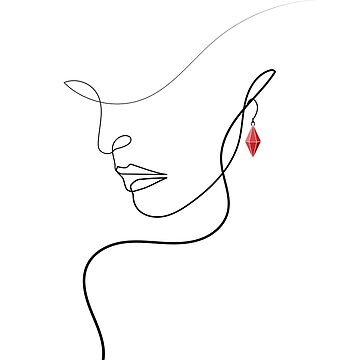 Woman with Ruby Earrings | One Line Drawing | One Line Art