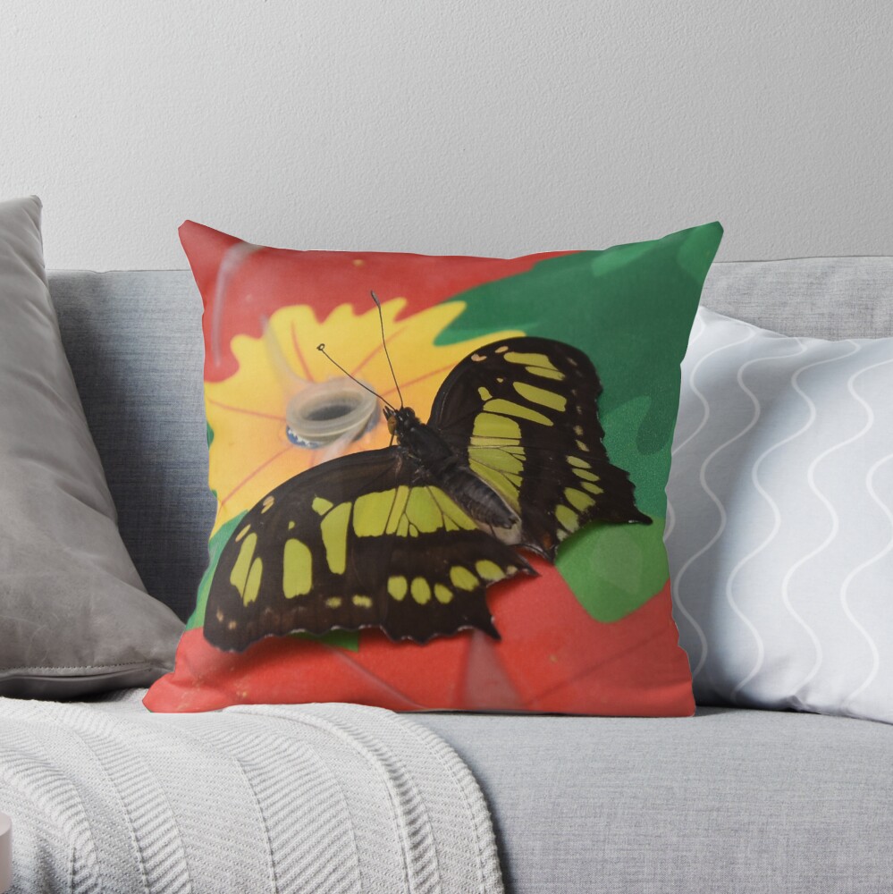 Malachite butterfly Throw Pillow