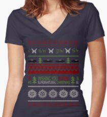 Supernatural Christmas Sweater Women's Fitted V-Neck T-Shirt