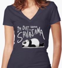 Lazy Yoga Panda - here for the Savasana Women's Fitted V-Neck T-Shirt