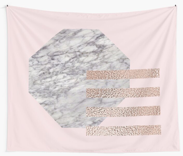 "Abstract layered geo shapes blush rose gold" Wall Tapestry by