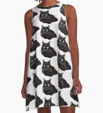 Black Cat Lounging A-Line Dress
