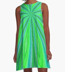 Bright Green and Blue Radiating Streaks A-Line Dress