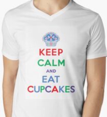 Keep Calm and Eat Cupcakes- primary Men's V-Neck T-Shirt