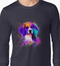Colorful Beagle Dog Portrait Long Sleeve T-Shirt