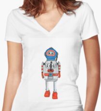 Retro Tin Robot No. 3 Women's Fitted V-Neck T-Shirt