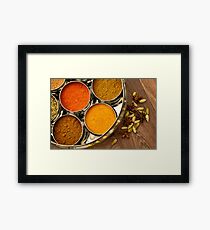 Bright Orange Yellow Asian Spices Silver Indian Spice Pots Framed Print