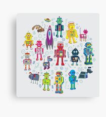 Robots in Space - grey - fun Robot pattern by Cecca Designs Canvas Print